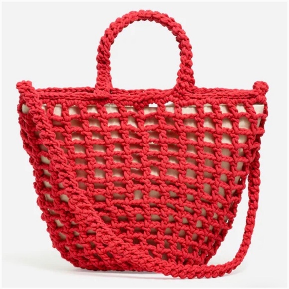 Madewell Handbags - Madewell The Crocheted Crossbody Tote Shoulder Bag in Bright Poppy Red